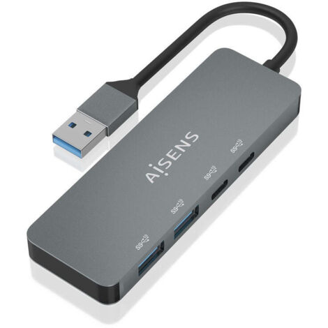 AISENS - HUB USB 3.2 GEN2 10G USB-A, USB-A/M-2xUSB-C/H-2xUSB-A/H, GRIS, 15CM