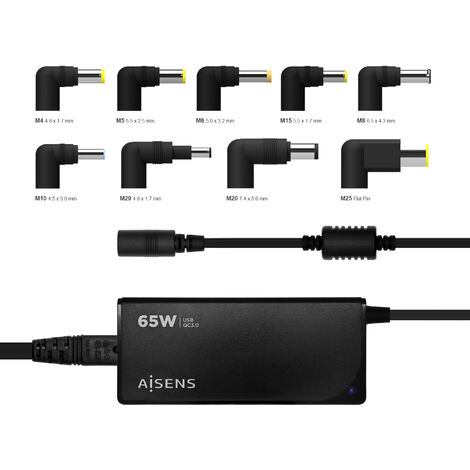 Aisens Ladegerät 65w automatisch universal multivoltage mit 9 Anschlüssen + usb-a qc.3.0