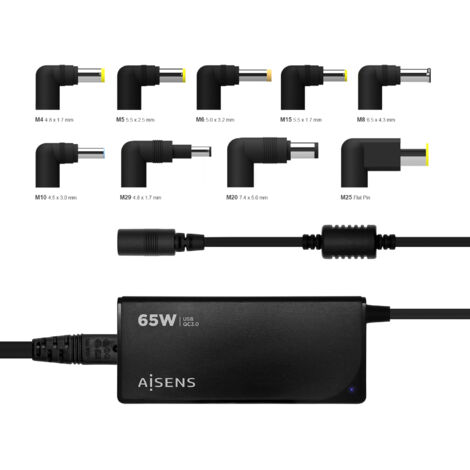 Aisens Ladegerät 65w automatisch universal multivoltage mit 9 Anschlüssen + usb-a qc.3.0