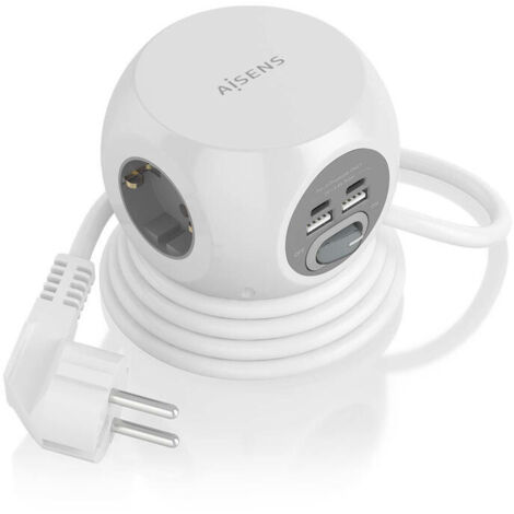 AISENS - REGLETA DE ENCHUFES SOBREMESA MULTIFUNCION CON 3 TOMAS + 2xUSB-C, 2xUSB-A, 1.4M, BLANCO