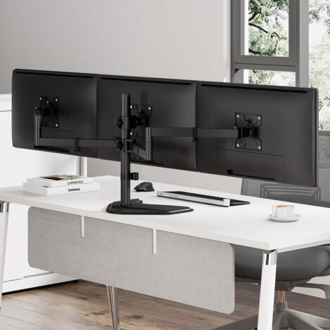 AISENS - SOPORTE DE MESA CON PEANA ECO GIRATORIO E INCLINABLE PARA 3 MONITORES 10KG (3 PIVOTES, 2 BRAZOS) DE 13-27, NEGRO