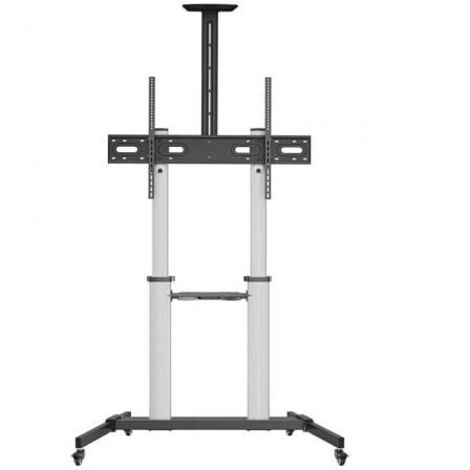 AISENS Soporte de suelo PRO con ruedas, bandeja para DVD y soporte de cámara para Monitor/TV 100Kg de 60-100, Negro-Plata