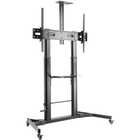 AISENS Supporto da pavimento de ECO Floor con ruote e maniglia, vassoio per DVD e supporto per telecamera de per Monitor/TV 100Kg de 60-100, nero