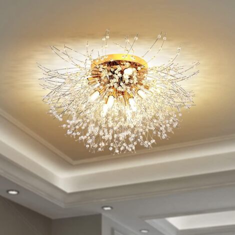 AISKDAN Dandelion Crystal Deckenleuchte 6 Lichter G9 Luxus Modernes Licht Dreifarbig für Wohnzimmer Schlafzimmer Esszimmer Küche Flur (Gold)
