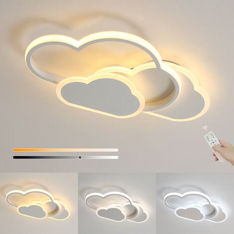 AISKDAN Kreative weiße LED-Deckenlampe 32W, dimmbar 3000-6500k 3200lm L42H6cm, Wolke Cartoon-Beleuchtung für Kinderzimmer und Jungen&Mädchen Zimmer
