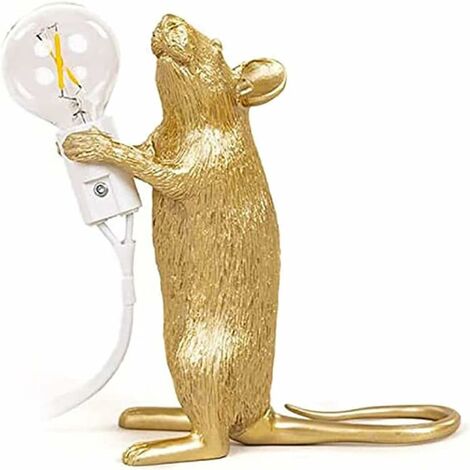 AISKDAN Lampe de bureau en résine créative nordique Golden Rat, lampe de table, décoration de chambre à coucher, salon, étude, cadeau, lumière d'ambiance, décoration de maison (ampoule non incluse)