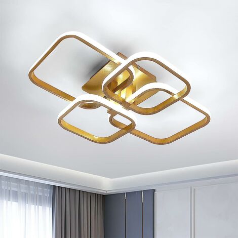 AISKDAN LED-Deckenlampe Gold 60W Moderne Deckenleuchte 6000K 4 Quadrate beleuchten die rechteckige Decke für Wohnzimmer Schlafzimmer oder Büro