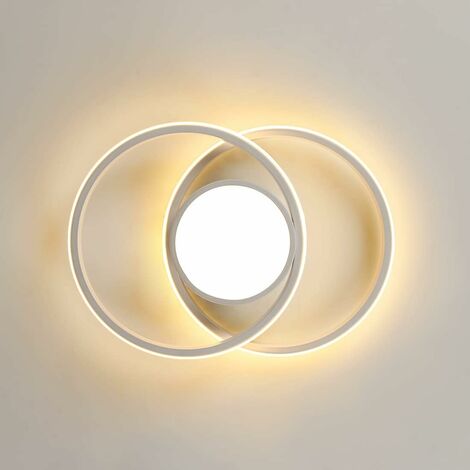 AISKDAN Plafonnier LED blanc moderne à double cercle de 39W en aluminium avec lumière chaude de 3000K