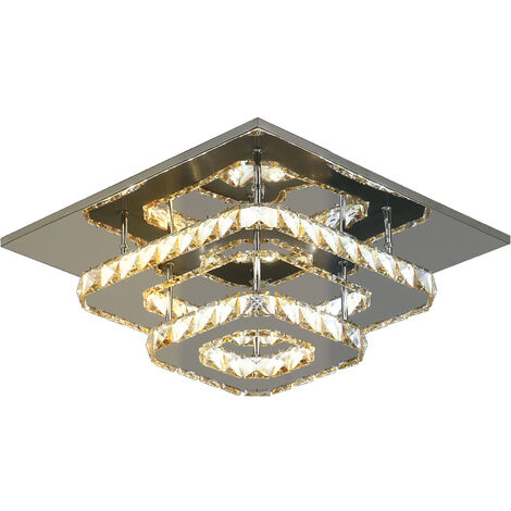 AISKDAN Plafonnier LED en Cristal, Acier Inox, 30W, Plafonnier Moderne Carré, Chambre à Coucher, Lumière Réglable (Argent)