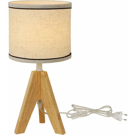 AISKDAN Retro Tischlampe aus Holz mit Dreibein, Flachsschirm E27, Ideal Für Schlafzimmer, Wohnzimmer, Büro