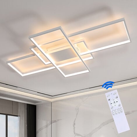 Aiskdan Weiße dimmbare LED-Deckenleuchte 105cm Wohnzimmerlampe mit Fernbedienung Minimalistisches Design aus Acryl Beleuchtung für Schlafzimmer und Büro.