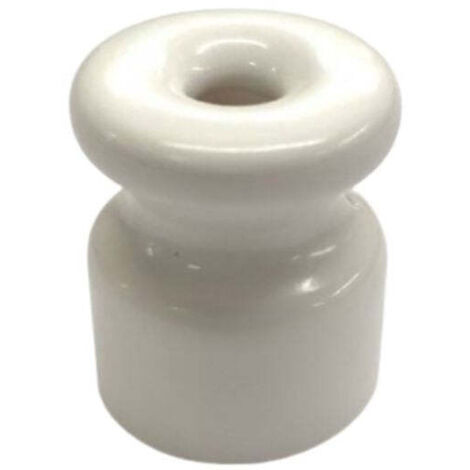 Aislador de Porcelana 16x18 mm para Cable Trenzado – Blanco y Marrón