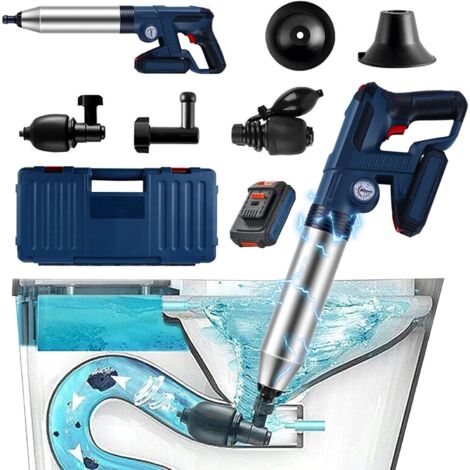 Aisny Deboucheur WC Électrique, Déboucheur à Pompe Deboucheur Canalisation Professionnel avec Indicateur de Pression d'air et 4 Adaptateurs en Caoutchouc pour Salle de Bain Cuisine Toilettes