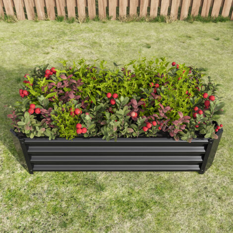 Aiuola rialzata 120x60x30cm Ideale per ortaggi erbe fiori fondo aperto metallo Nero