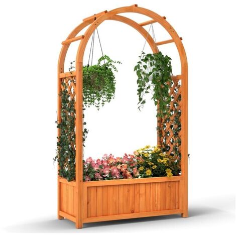 Aiuola rialzata con traliccio e rivestimento del tetto, fioriera in legno per piante rampicanti, fiori, erbe aromatiche, per interni/esterni