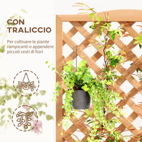 Aiuola rialzata da esterno con rete, fioriera da esterno con traliccio per piante rampicanti in legno di abete, per fiori e ortaggi, per giardino e balcone, 76x36x170 cm, marrone
