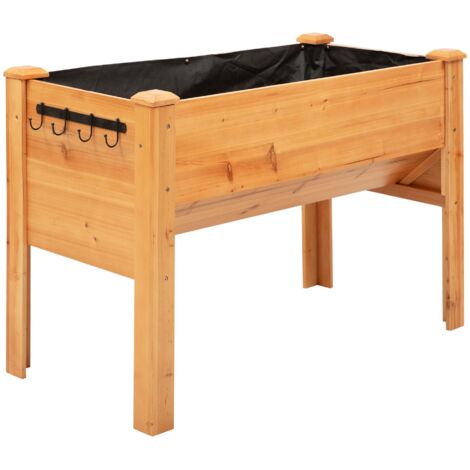 Aiuola rialzata in legno, aiuola per erbe aromatiche, fioriera con foro di drenaggio, gancio, fioriera con piedini, legno massello naturale, 120 x 60 x 81 cm