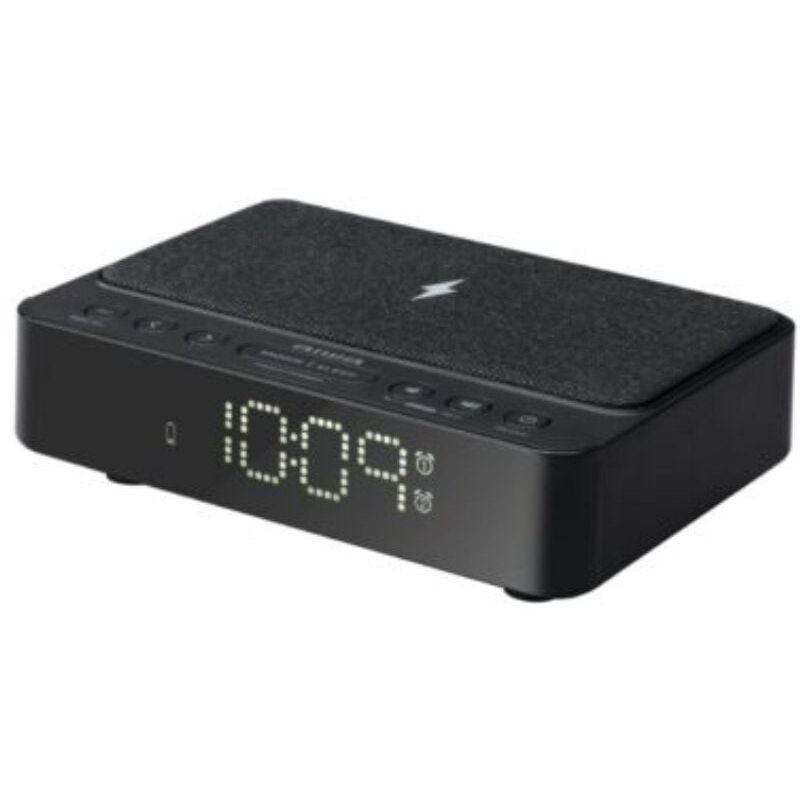 Aiwa CR-30BK Radio-réveil, Chargement sans fil de 5W, Radio FM PLL avec 10 stations préréglées et alarmes Dual avec options de Radio ou Bip