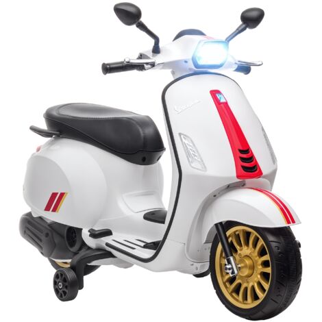 AIYAPLAY 12V Vespa Licensed Kids Electric Motorbike w/ Music, Headlights, FM Radio, for 3-6 Years White