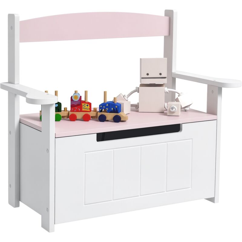 Aiyaplay - 2 in 1 Toy Box for Kids with Safety Lid for Bedroom, Nursery, Pink