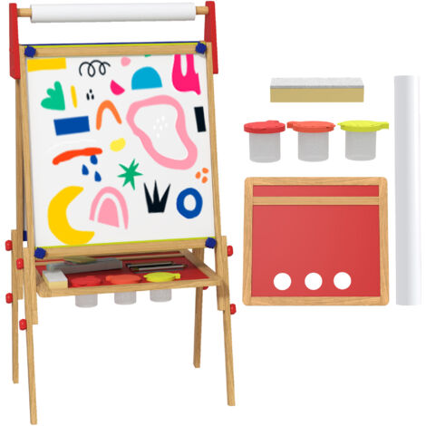 AIYAPLAY 3-in-1 Kids Easel with Paper Roll, Whiteboard, Chalkboard