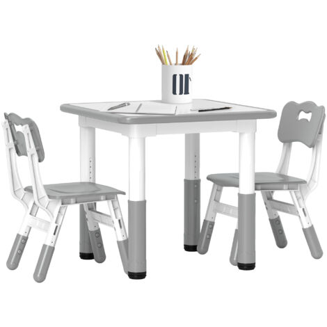AIYAPLAY 3 Pcs Height Adjustable Kids Table and Chair Set for Playroom Grey