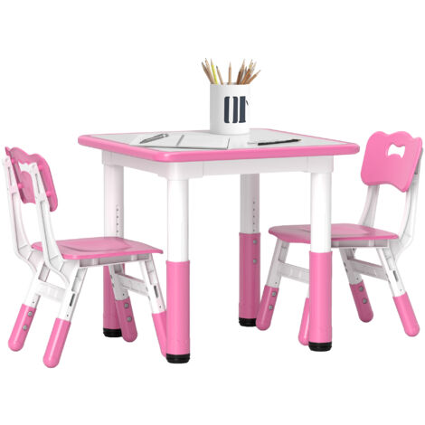 AIYAPLAY 3 Pcs Height Adjustable Kids Table and Chair Set for Playroom Pink