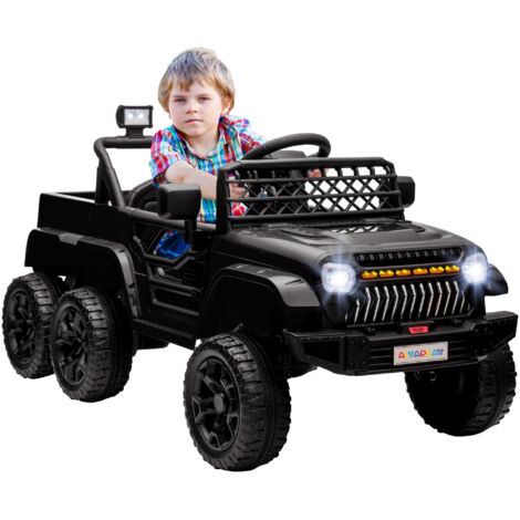 Aiyaplay – Buggy électrique 6x6 pour enfants – 4 moteurs 12V – Télécommande 3 vitesses – Remorque arrière – Noir