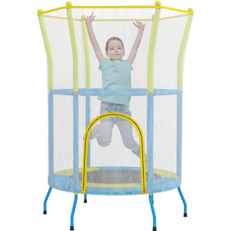 AIYAPLAY cama elástica infantil Ø140x190 cm trampolín para niños de 3-6 años con red de seguridad barras acolchadas carga 45 kg multicolor