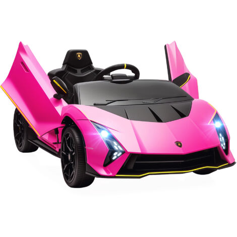 AIYAPLAY coche eléctrico para niños de +3 años Lamborghini Autentica con batería 12V mando a distancia faros bocina arranque suave y música MP3 rosa