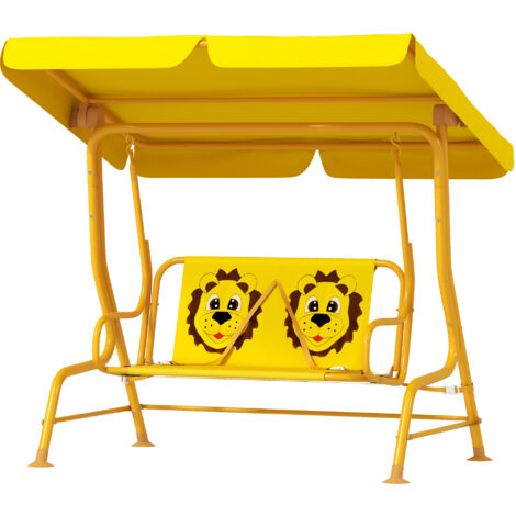 AIYAPLAY Dondolo 2 Posti per Bambini da Esterno con Tettuccio Regolabile Giallo