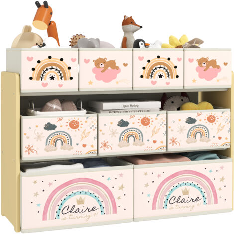 AIYAPLAY estantería para juguetes para niños organizador infantil con 9 cestas de tela no tejida para guardería sala de juegos 93x30x70 cm amarillo