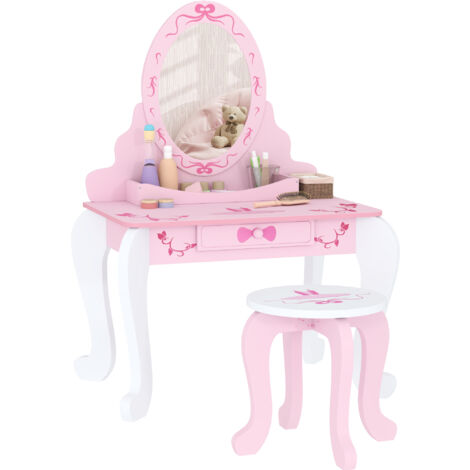 AIYAPLAY Kids Dressing Table Set, Two-Piece Children Vanity Table with Stool