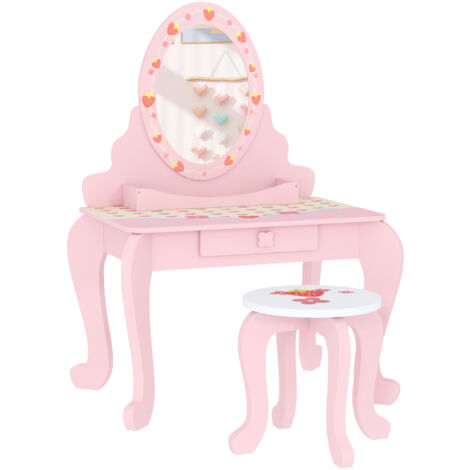 AIYAPLAY Kids Dressing Table Set, Two-Piece Children Vanity Table with Stool