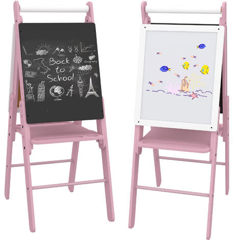 AIYAPLAY Kids Easel with Paper Roll 3 in 1 Art Easel Whiteboard Blackboard Pink