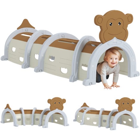 AIYAPLAY Kids Play Tunnel for Crawling, Climbing, Monkey Design, Brown