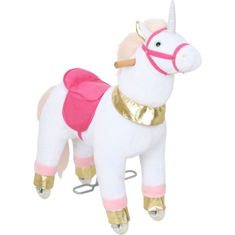 AIYAPLAY Kids Rocking Horse, Plush Ride On Unicorn Toy with Wheels, White