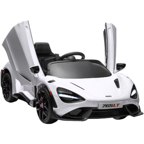 AIYAPLAY Kinder Elektroauto 12 V McLaren 765LT Kinderauto mit 2,4G Fernbedienung, MP3 Musik, Elektrofahrzeug mit Hupe, Lichten, Flügeltüren, Sanftstart, 3-5 km/h, für 3-6 Jahre Kinder, Weiß