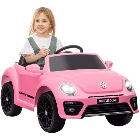 AIYAPLAY Kinder Elektroauto Volkswagen Beetle 12V Kinderauto mit 2,4G Fernbedienung, Kinderfahrzeug mit Musik, Hupe, LED-Lichtern, USB/MP3-Anschluss, Elektrofahrzeug für Kinder 3-5 Jahre, Rosa
