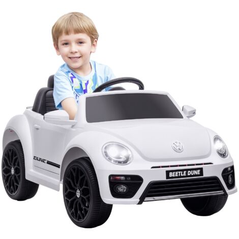 AIYAPLAY Kinder Elektroauto Volkswagen Beetle 12V Kinderauto mit 2,4G Fernbedienung, Kinderfahrzeug mit Musik, Hupe, LED-Lichtern, USB/MP3-Anschluss, Elektrofahrzeug für Kinder 3-5 Jahre, Weiß