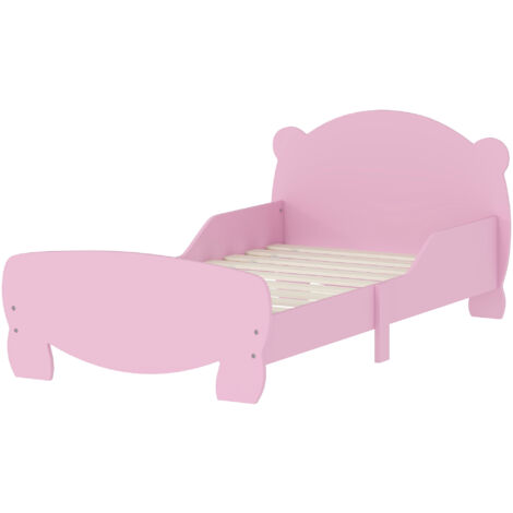 AIYAPLAY Letto per Bambini con Testiera e Pediera a Orso e 2 Sponde Rosa