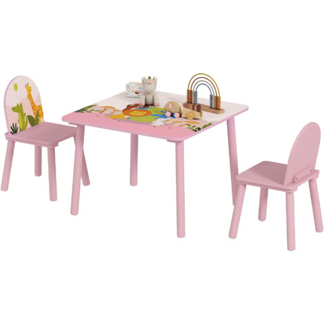 AIYAPLAY mesa infantil con 2 sillas, mesa y sillas infantil con estampados de animales, para niños y niñas de 3-8 años, para hogar, guardería, rosa