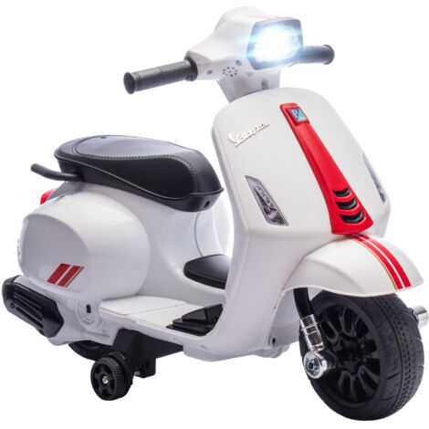 AIYAPLAY moto eléctrica para niños 6V con licencia vespa, ruedas de 6,9'', velocidad de 2,5km/h, faro y bocina, para niños de 2-6 años, blanco