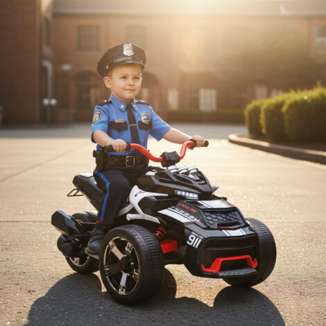 AIYAPLAY Quad Eléctrico para Niños 12V con 2 Motores Velocidad hasta 5 km/h 3 Ruedas Suspensión Negro y Blanco