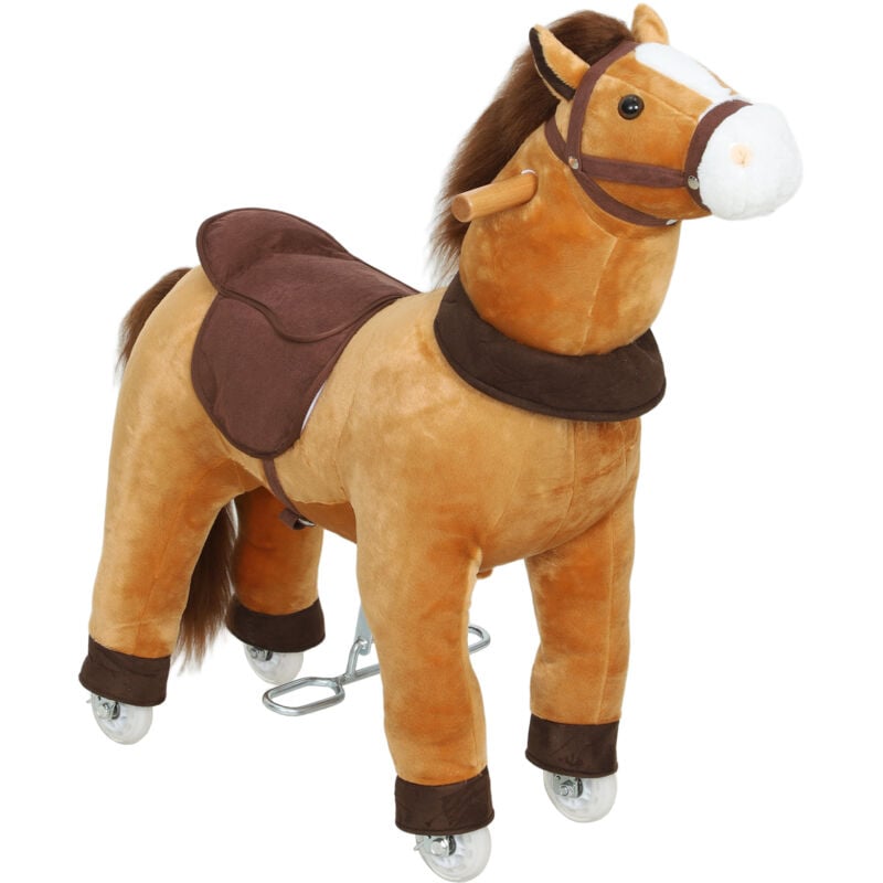 AIYAPLAY Ride On Horse, Plush Animal Walking Horse Toy with Wheels, Brown