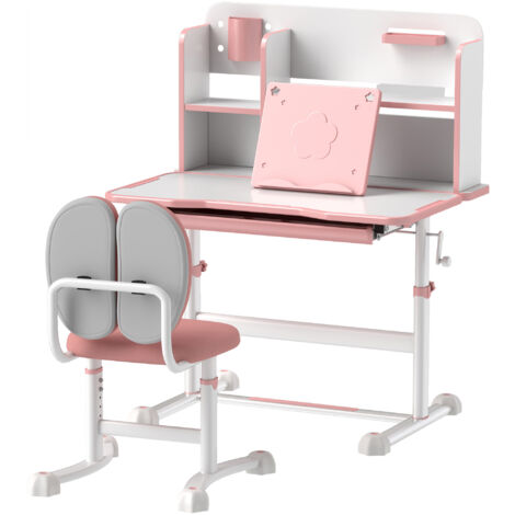 AIYAPLAY Set Banco e Sedia per Bambini Regolabili Cassetto e Scaffale Rosa