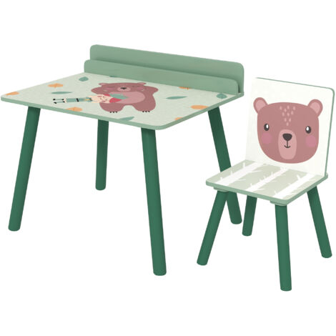 AIYAPLAY Set Sedia e Banchetto per Bambini con Ripiano in Legno Verde