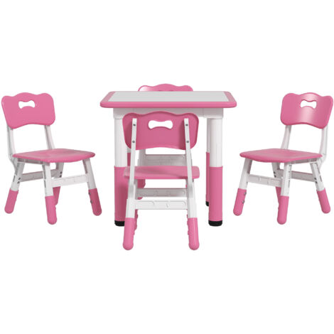 AIYAPLAY Set Tavolo e Sedie per Bambini 5 pz in Legno e PP Rosa