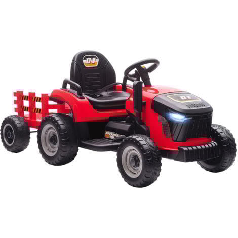 AIYAPLAY tractor eléctrico para niños con remolque desmontable, batería 12V, velocidad 3-5 km/h, control remoto 2,4G, música, bocina, rojo