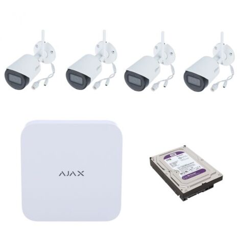 Ajax Kit NVR 8 canali bianco + 4 telecamere IP Wifi 4MP 2.8 mm + Hard disk 1Tb - 70936